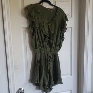 Free People Olive Green Ruffled Jumpsuit